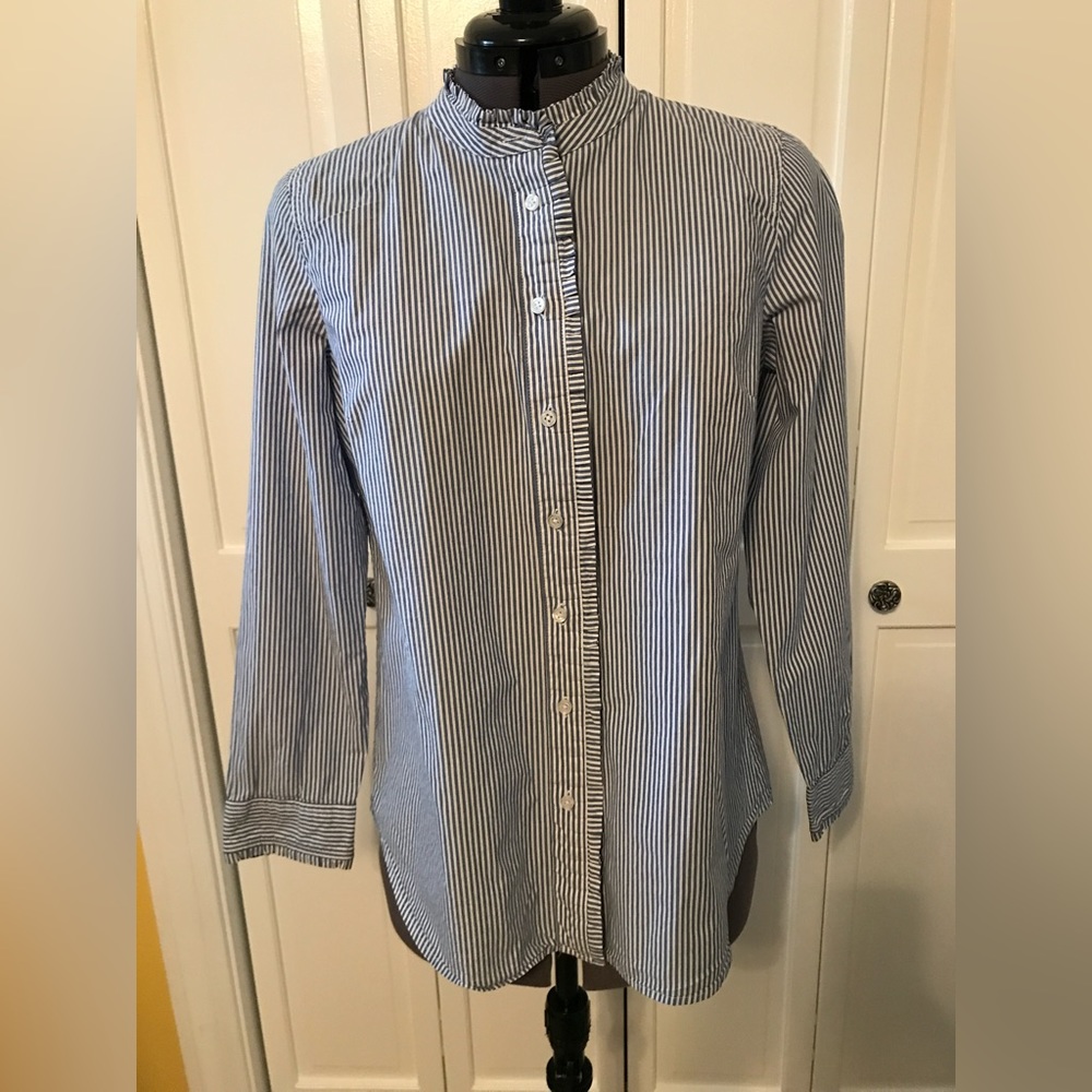 Cute Talbot’s fitted striped shirt with mini-ruffle details